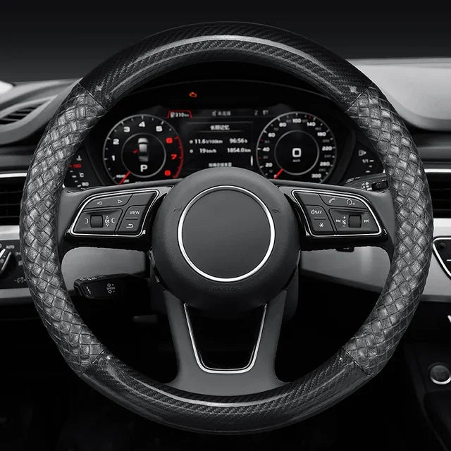 Dedicated-Fit Carbon Fiber Steering Wheel Cover – Non-Slip, Wear-Resistant, Universal 38cm Car Interior Accessory - Delicate Leather  