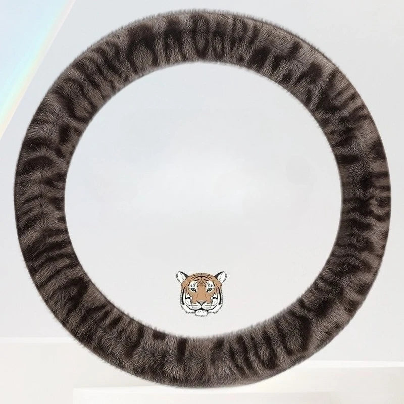 Universal Plush Leopard Print Steering Wheel Cover – Warm Winter Non-Slip Soft Handle Cover for Car Interior - Delicate Leather  
