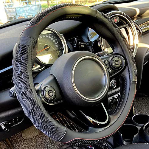 38cm Universal Steering Wheel Cover – 3D Honeycomb Anti-Slip Design, Fits 14.5–15 Inch Car Steering Wheels - Delicate Leather  