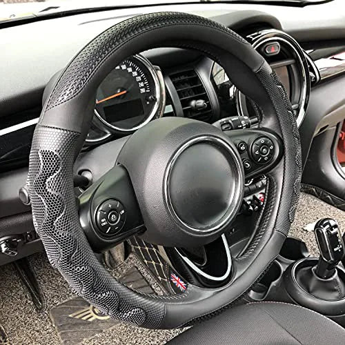 38cm Universal Steering Wheel Cover – 3D Honeycomb Anti-Slip Design, Fits 14.5–15 Inch Car Steering Wheels - Delicate Leather  