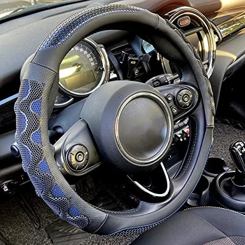38cm Universal Steering Wheel Cover – 3D Honeycomb Anti-Slip Design, Fits 14.5–15 Inch Car Steering Wheels - Delicate Leather  