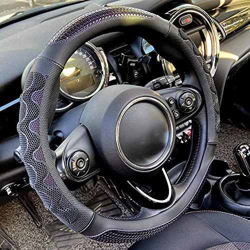 38cm Universal Steering Wheel Cover – 3D Honeycomb Anti-Slip Design, Fits 14.5–15 Inch Car Steering Wheels - Delicate Leather  