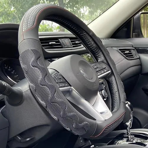 38cm Universal Steering Wheel Cover – 3D Honeycomb Anti-Slip Design, Fits 14.5–15 Inch Car Steering Wheels - Delicate Leather  