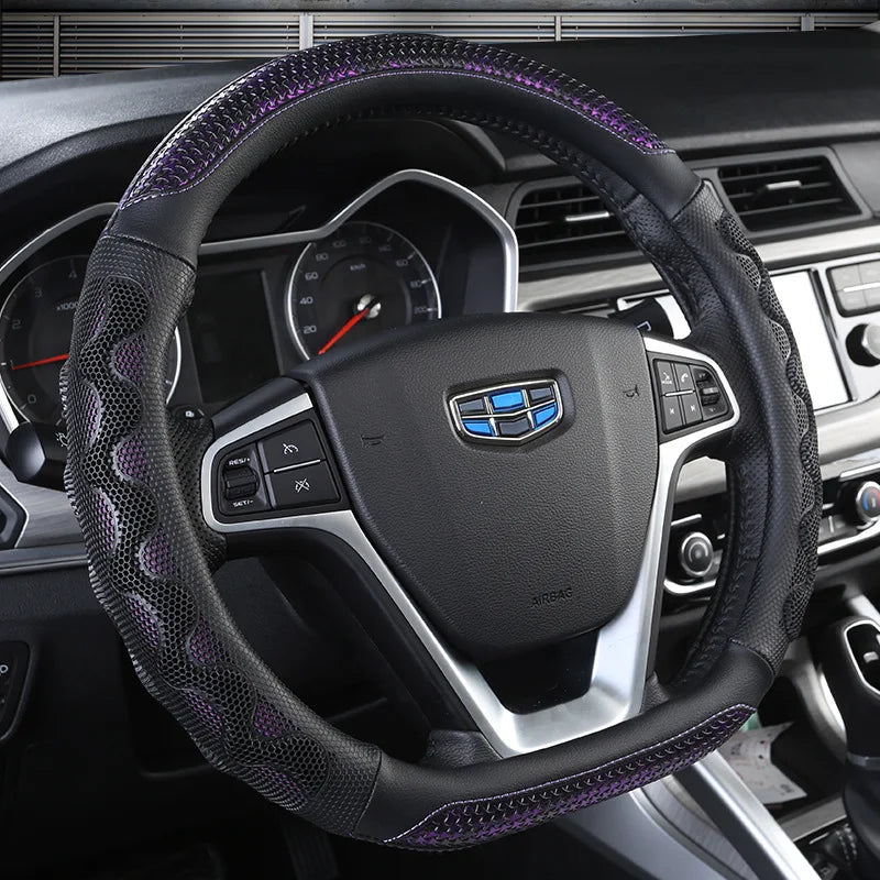 38cm Universal Steering Wheel Cover – 3D Honeycomb Anti-Slip Design, Fits 14.5–15 Inch Car Steering Wheels - Delicate Leather  