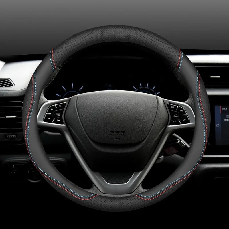 Nappa Leather Steering Wheel Cover – Universal 37–38cm Non-Slip Car Interior Accessory - Delicate Leather  