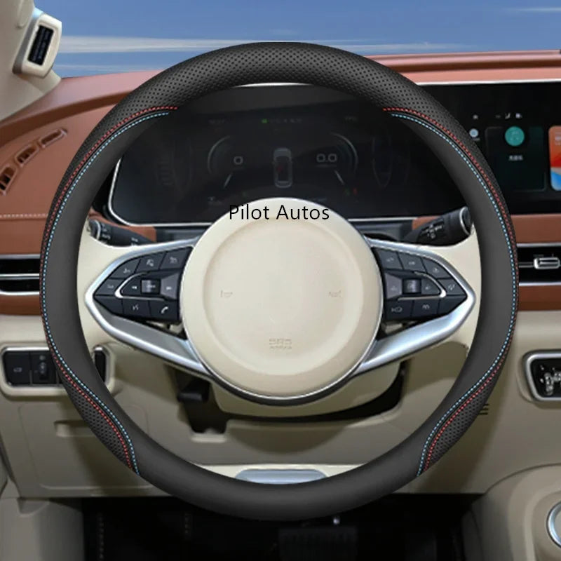 Original Colour Leather Steering Wheel Cover – Breathable Nappa Leather Protector, Custom Fit for ORA CAT / GWM ORA 03 Funky Cat - Delicate Leather  