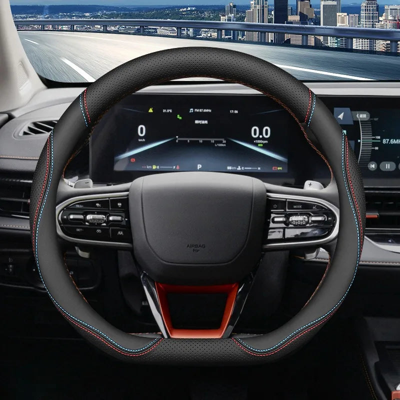 Nappa Leather Steering Wheel Cover – Universal 37–38cm Non-Slip Car Interior Accessory - Delicate Leather  