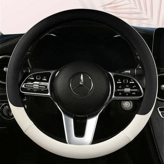 Universal Leather Car Steering Wheel Cover – Anti-Slip Protective Cover, Fashionable 38cm - Delicate Leather