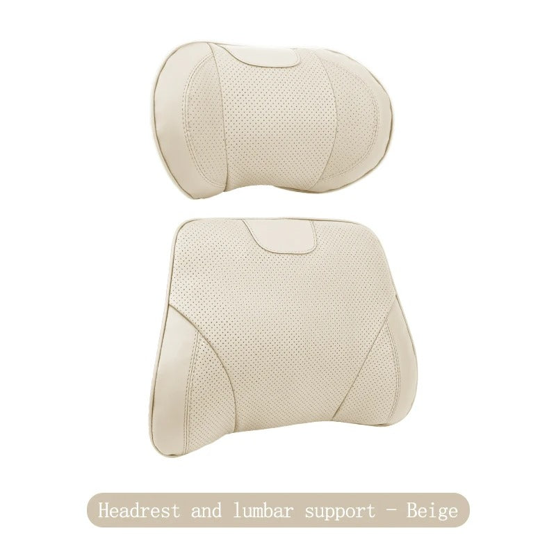 Nappa Leather Car Seat Neck Pillow & Lumbar Support Cushion - Memory Foam for Genesis G80/G70/GV80/G90/GV60/GV70