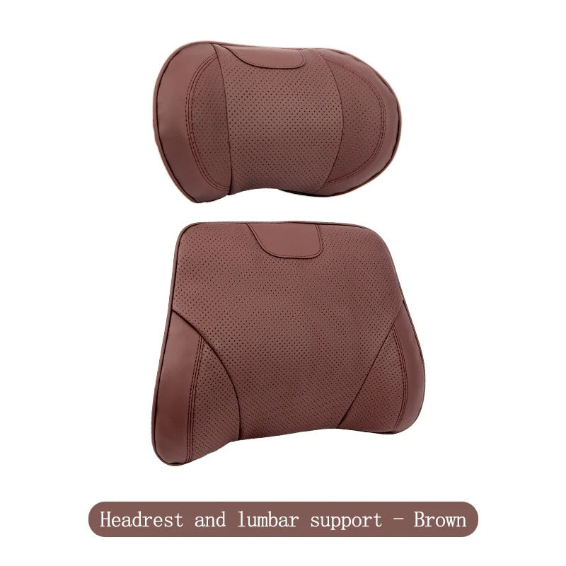 Nappa Leather Car Seat Neck Pillow & Lumbar Support Cushion - Memory Foam for Genesis G80/G70/GV80/G90/GV60/GV70