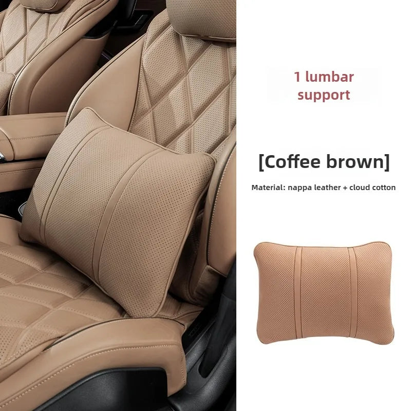 Car Headrest Neck Support Pillow - Adjustable Universal Car Neck and Waist Pillow for Comfortable Travel - Delicate Leather  