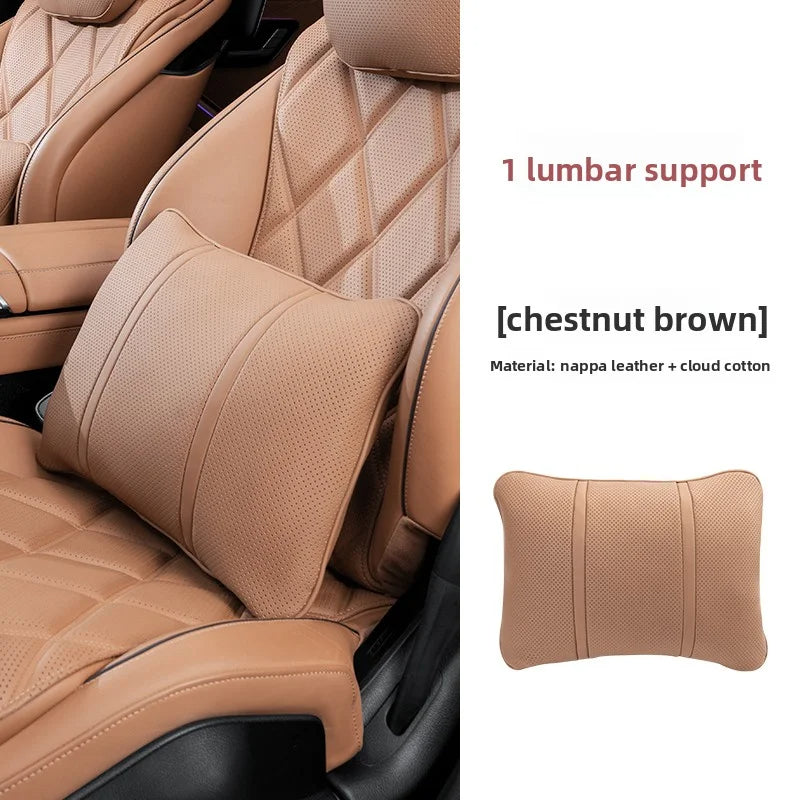Car Headrest Neck Support Pillow - Adjustable Universal Car Neck and Waist Pillow for Comfortable Travel - Delicate Leather  