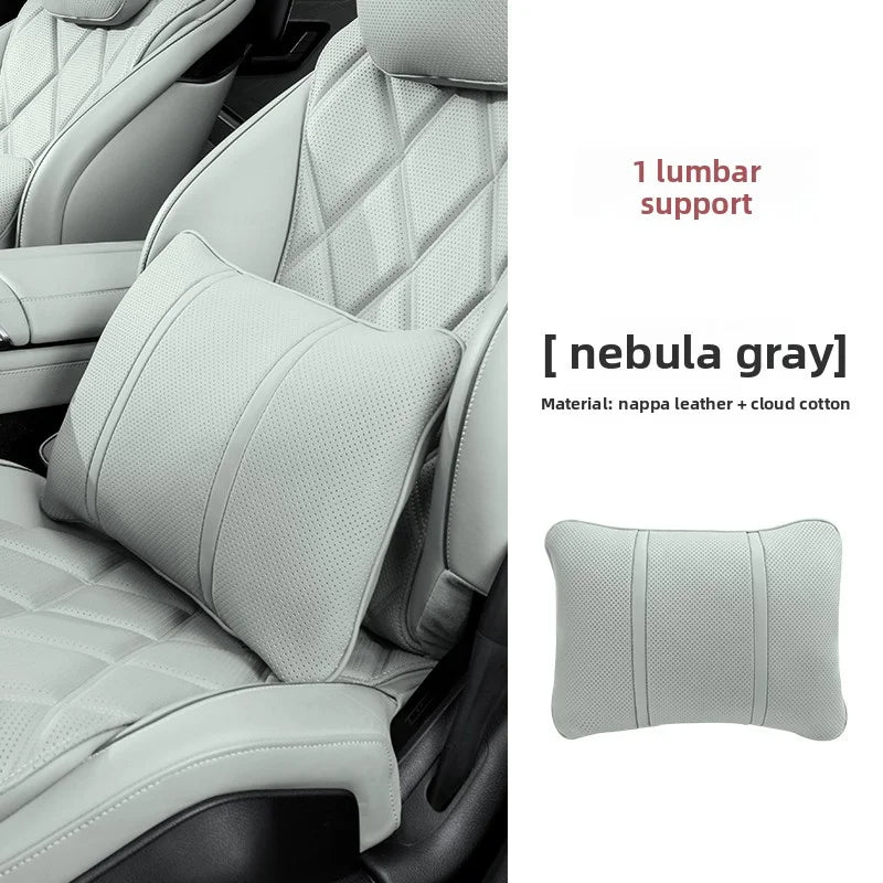 Car Headrest Neck Support Pillow - Adjustable Universal Car Neck and Waist Pillow for Comfortable Travel - Delicate Leather  