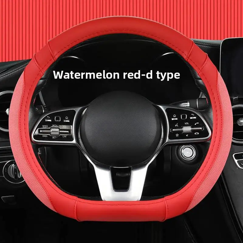 Easy-to-Clean Steering Wheel Cover 38cm (15in) – Universal Non-Slip Handle Protector for All Seasons - Delicate Leather  