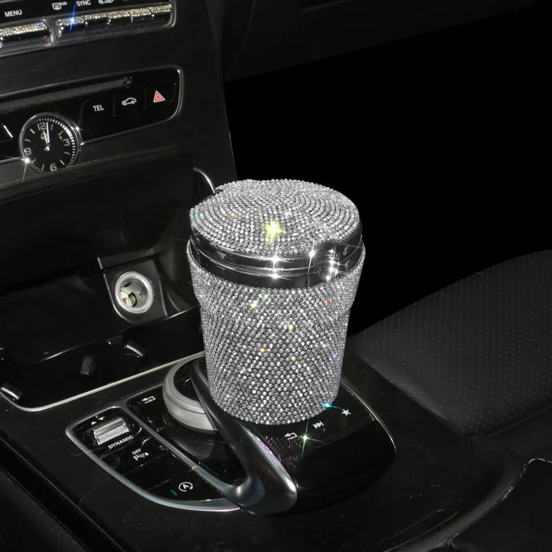 Portable Smokeless Car Ashtray with LED Light – Bling Design Auto Cup Holder Accessory - Delicate Leather  