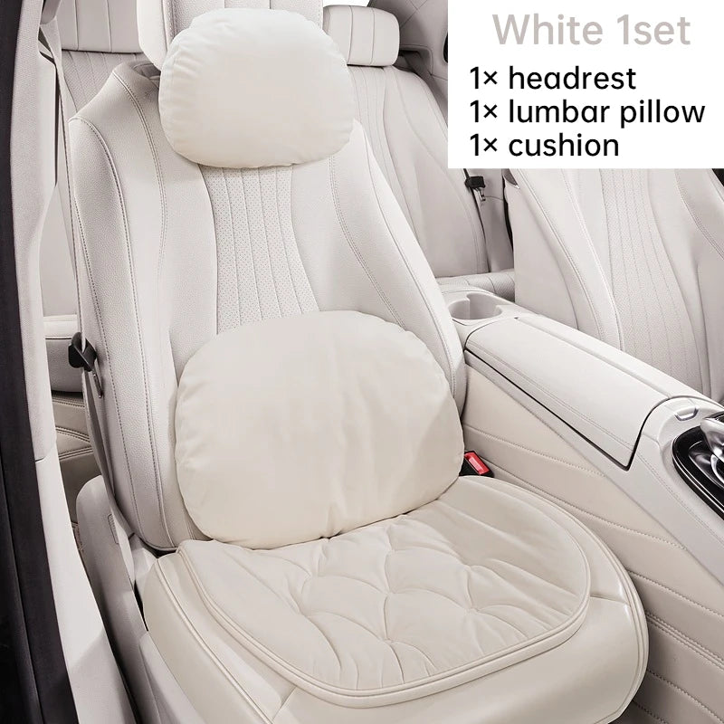 Premium PU Leather & Velvet Car Seat Covers – Cloud-Like Soft, Fluffy, Breathable, Universal Fit Interior Cushion Set - Delicate Leather  