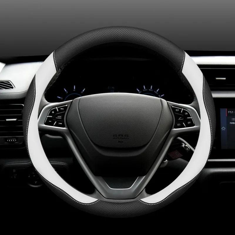 Nappa Leather Steering Wheel Cover – Universal 37–38cm Non-Slip Car Interior Accessory - Delicate Leather  