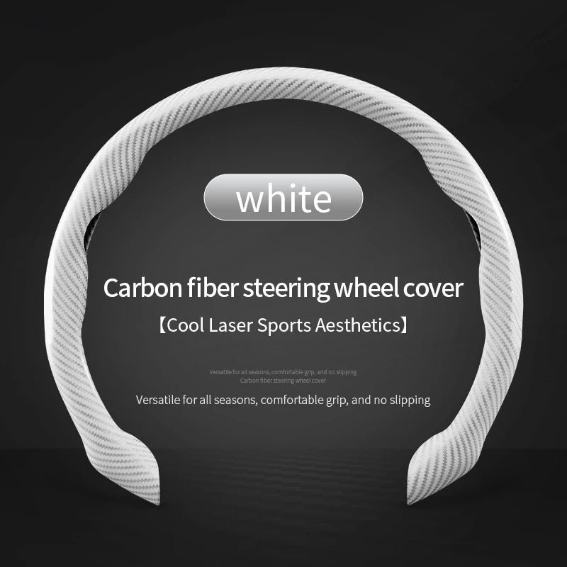 Carbon Fiber Silicone Car Steering Wheel Cover – Universal 38 cm Anti-Slip Grip, Protective All-Season Booster Accessory - Delicate Leather  