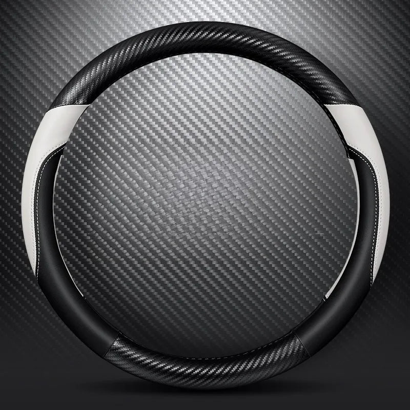 Carbon Fiber Leather Steering Wheel Cover – O/D Shape, Universal Non-Slip Car Accessory - Delicate Leather  