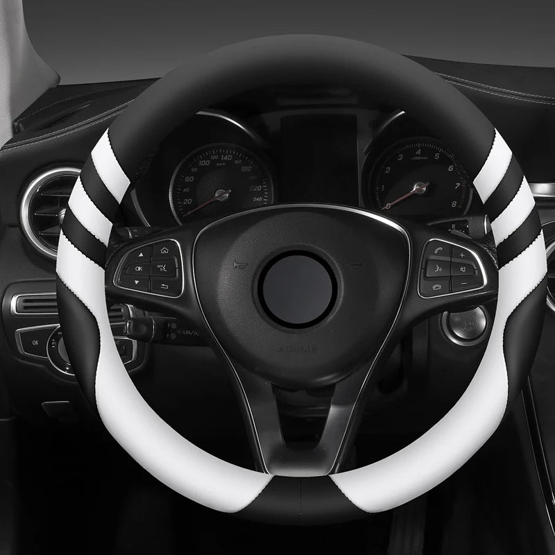 Universal Leather Car Steering Wheel Cover – Durable, Anti-Slip Grip for 14.5"–15" Wheels, Comfortable All-Season Protector - Delicate Leather  