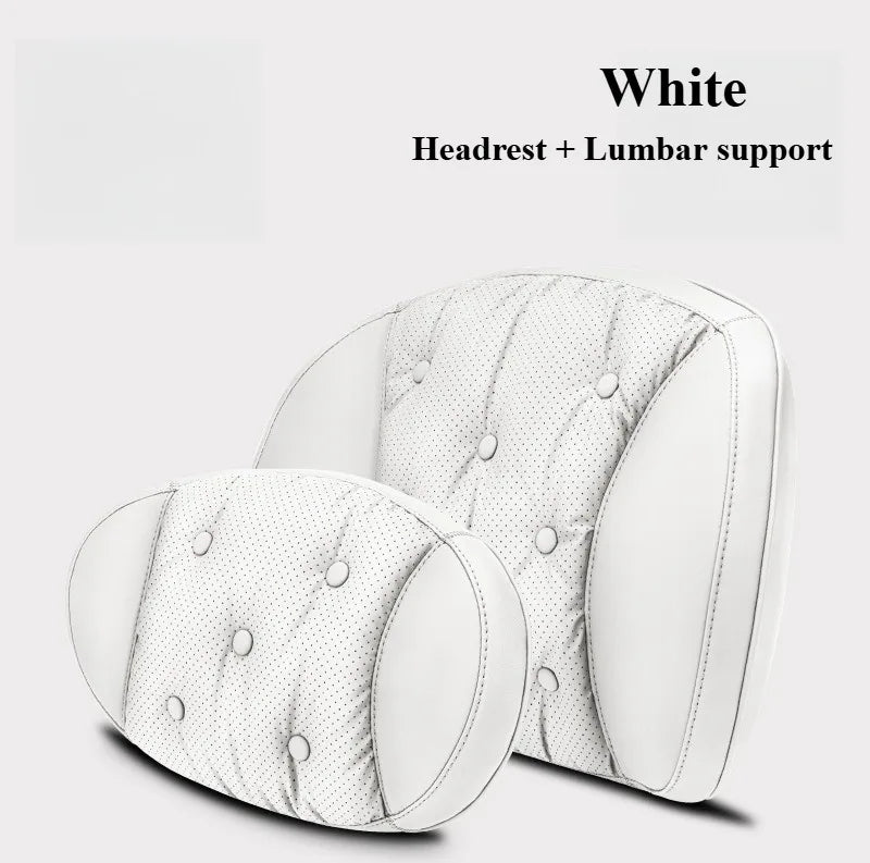 Universal Car Headrest & Lumbar Support Cushion – Nappa Leather Neck and Lumbar Pillows for Comfort - Delicate Leather  