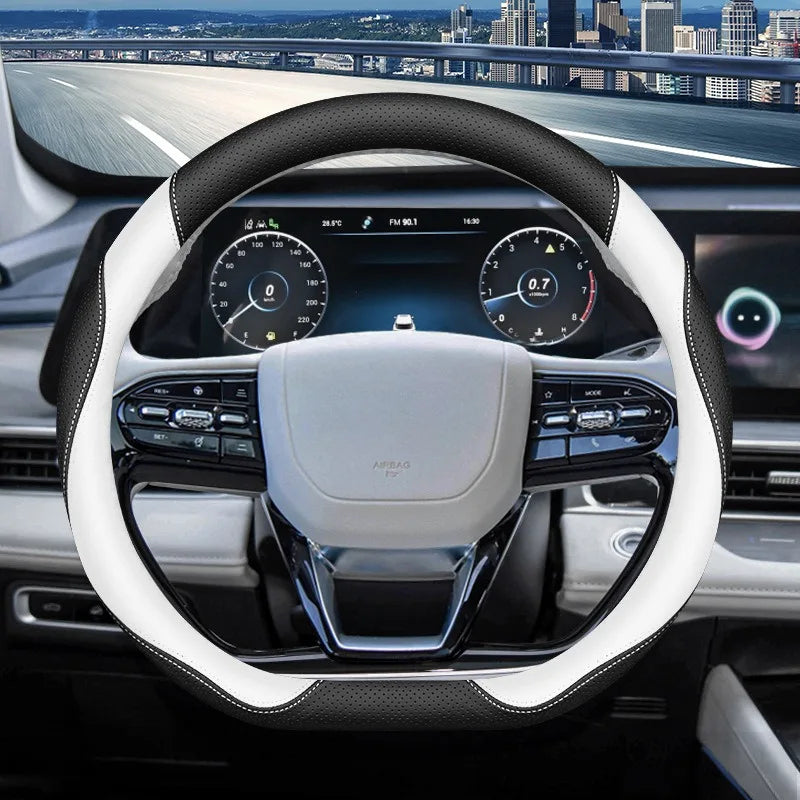 Nappa Leather Steering Wheel Cover – Universal 37–38cm Non-Slip Car Interior Accessory - Delicate Leather  