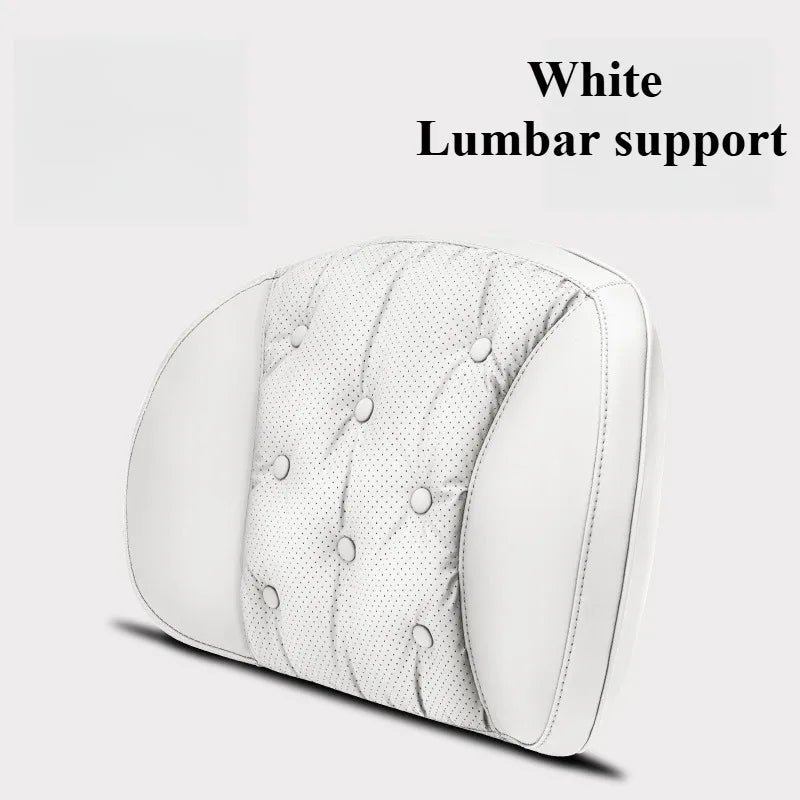 Universal Car Headrest & Lumbar Support Cushion – Nappa Leather Neck and Lumbar Pillows for Comfort - Delicate Leather  