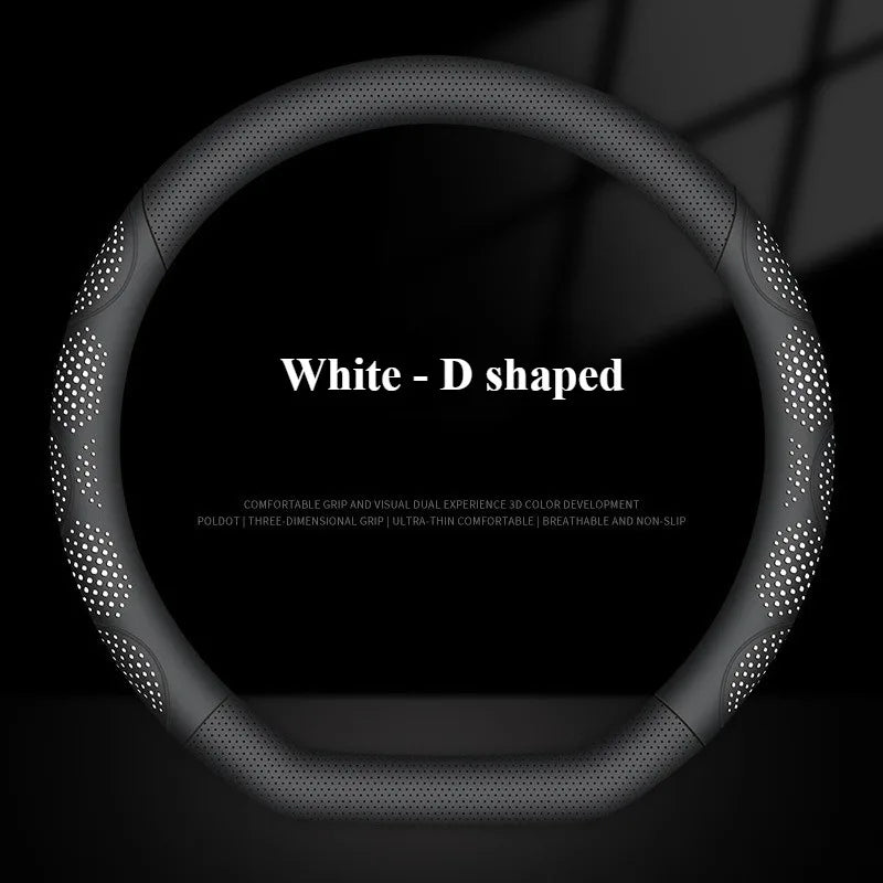 Car Steering Wheel Cover, Universal 38cm O/D Shape Leather Steering Wheel Cover – Car Interior Anti-Slip Accessory - Delicate Leather  