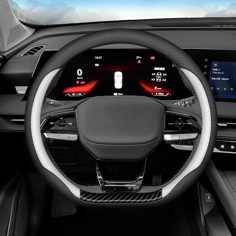 Universal Leather Steering Wheel Cover 38cm O/D Type – Non-Slip Breathable Car Interior Accessory - Delicate Leather  