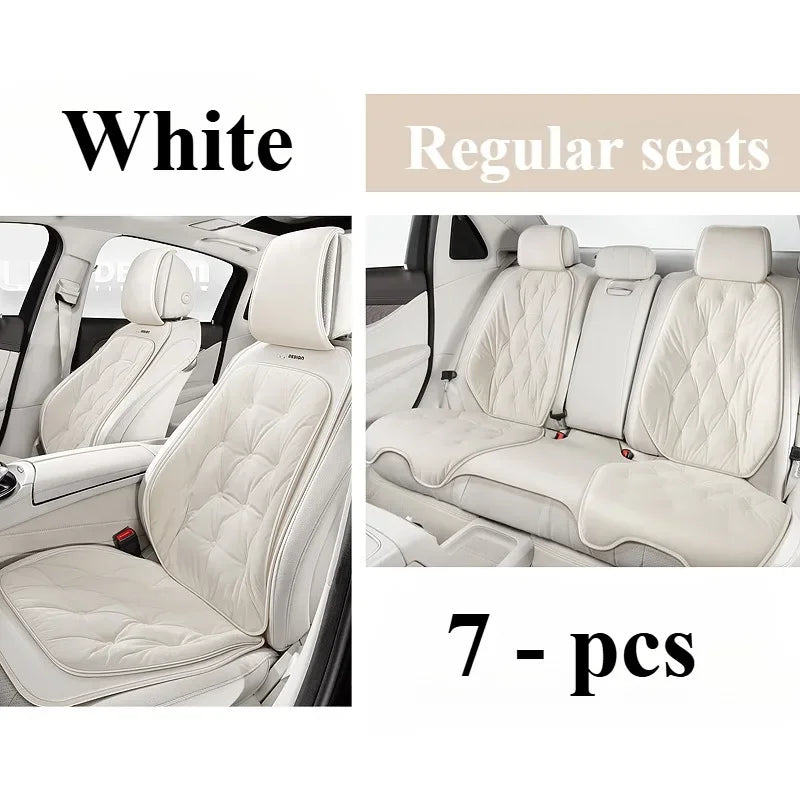 Cute Plush Car Seat Covers Full Set – Universal Four-Season Car Seat Protection Cushion - Delicate Leather  