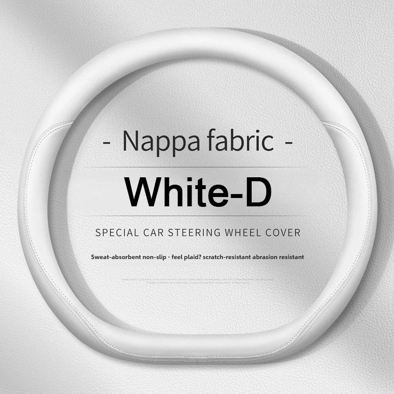 Nappa Leather Car Steering Wheel Cover – Breathable, Anti-Slip, Universal Fit (Round/D-Type) - Delicate Leather  