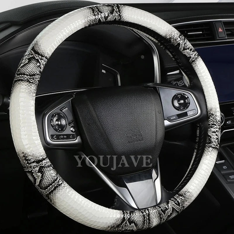 3D Crocodile Texture PU Leather Steering Wheel Cover – Universal 38CM, Anti-Slip, All-Season - Delicate Leather  