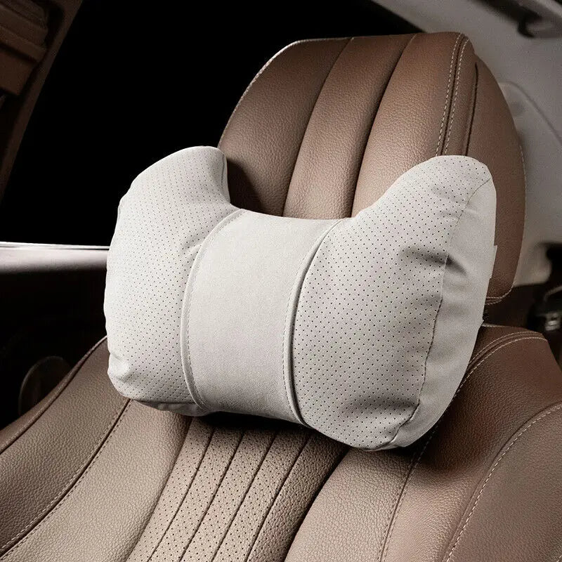 Car Neck & Waist Pillow - Soft Comfort Auto Seat Headrest and Cushion Support for Driving - Universal Fit - Delicate Leather  