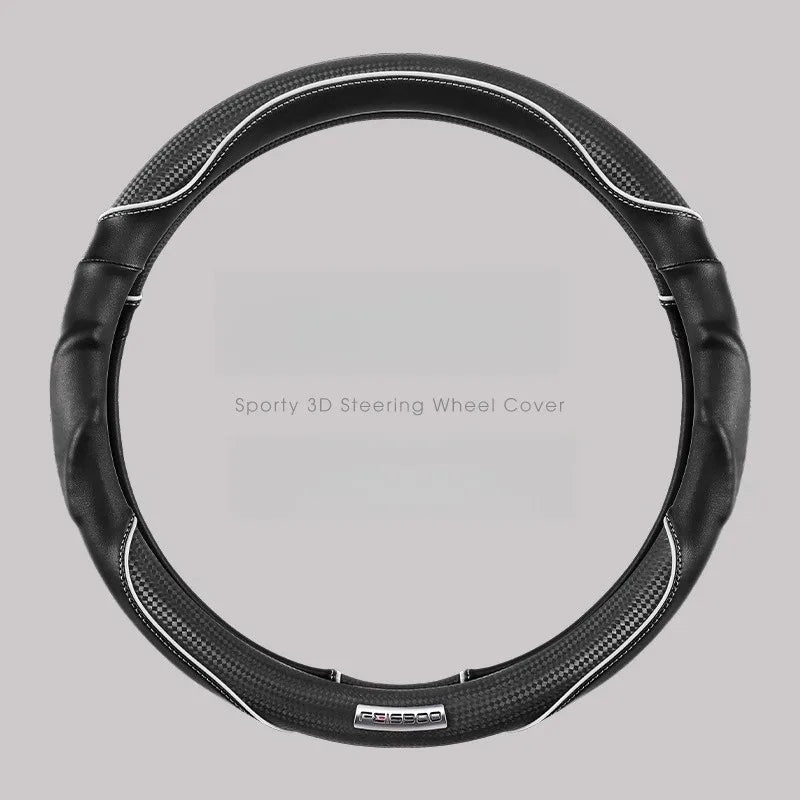 Nappa Leather Car Steering Wheel Cover – Universal Anti-Slip Carbon Fiber Cover 14.5–15 Inch - Delicate Leather  