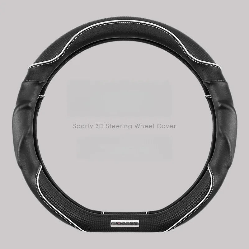 Nappa Leather Car Steering Wheel Cover – Universal Anti-Slip Carbon Fiber Cover 14.5–15 Inch - Delicate Leather  