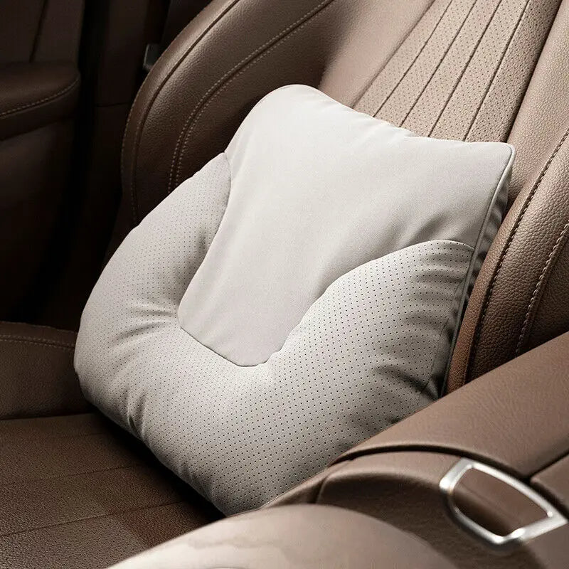 Car Neck & Waist Pillow - Soft Comfort Auto Seat Headrest and Cushion Support for Driving - Universal Fit - Delicate Leather  