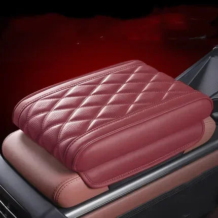 Universal Car Armrest Box Pad – Premium Leather Console Cushion with Memory Foam, Pink Car Interior Accessory - Delicate Leather  