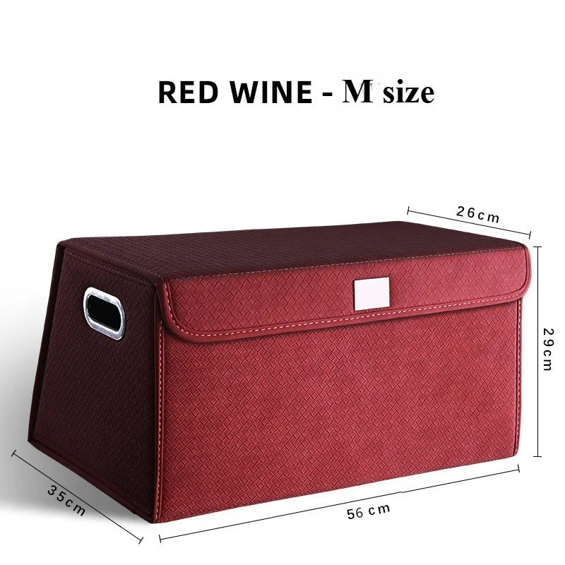 Foldable Trunk Organizer Box - Suede Leather Storage Box for Car, SUV, and Truck - Adjustable & Collapsible Auto Accessory - Delicate Leather  