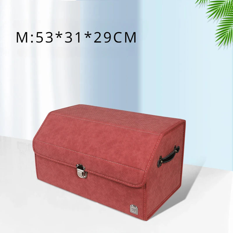 Luxury Suede Leather Car Trunk Organizer – Large Capacity Foldable Storage Box for Vehicle Interior - Delicate Leather  