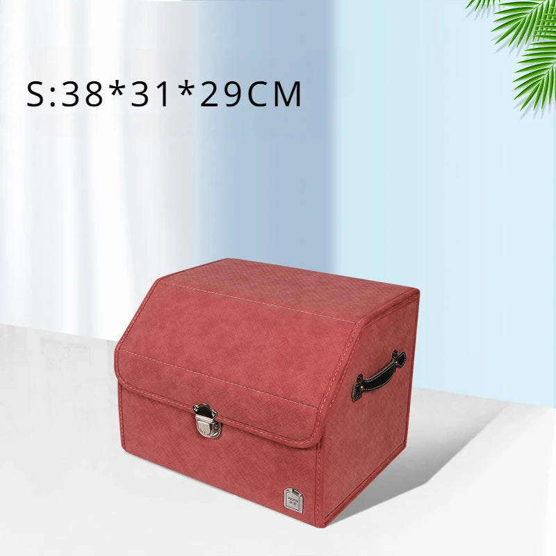 Luxury Suede Leather Car Trunk Organizer – Large Capacity Foldable Storage Box for Vehicle Interior - Delicate Leather  