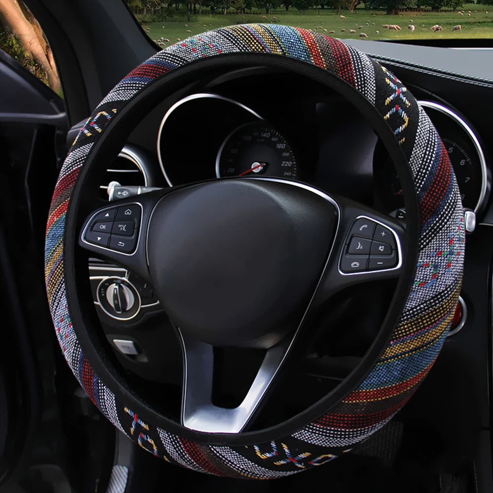 Pack 2 Bohomia Ethnic Style Linen steering wheel cover, Colorful Vintage Steering Wheel Cover, Car Steering Wheel Protection, Car Accessories 13