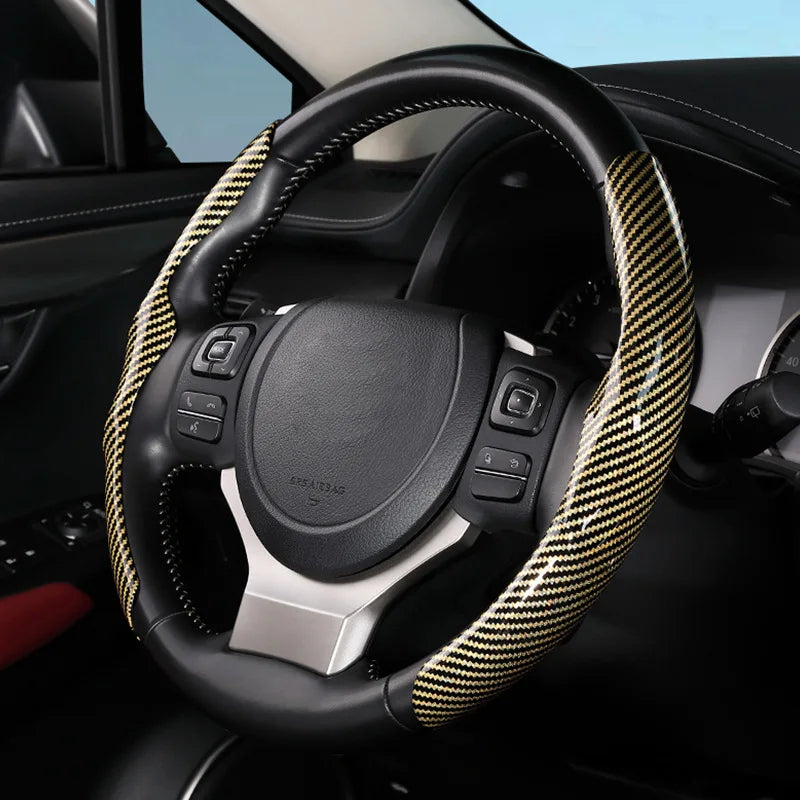 36cm Carbon Fiber Steering Wheel Cover – Non-Slip, Ultra-Thin, Sports Type D Car Handle Cover - Delicate Leather  