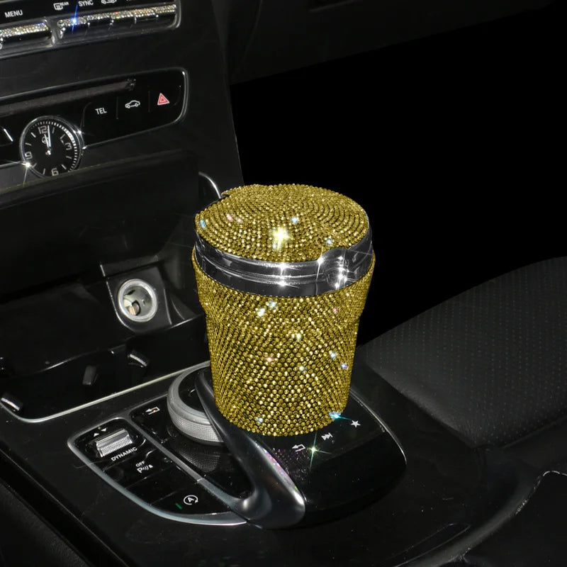 Portable Smokeless Car Ashtray with LED Light – Bling Design Auto Cup Holder Accessory - Delicate Leather  