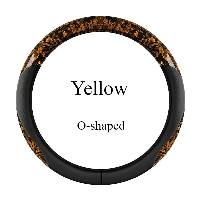 Premium Nappa Leather Steering Wheel Cover – Crystal Forged Carbon, Anti-Slip Rubber Grip, 15-Inch Universal - Delicate Leather  