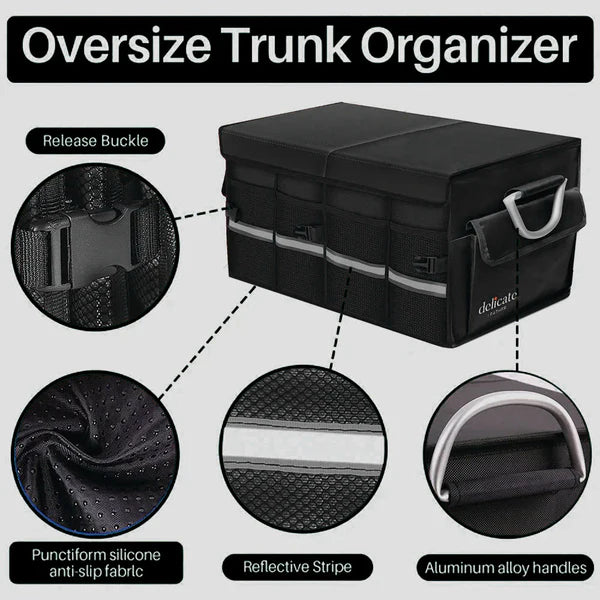 Big Trunk Organizer, Cargo Organizer SUV Trunk Storage Waterproof Collapsible Durable Multi Compartments JE12994 - Delicate Leather  