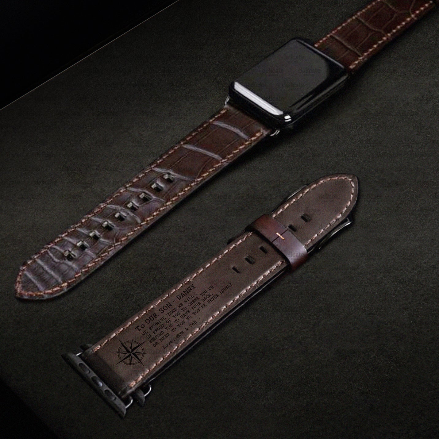 Custom Name Compatible With Apple Strap Leather | Crocodile Leather | For Son - Delicate Leather