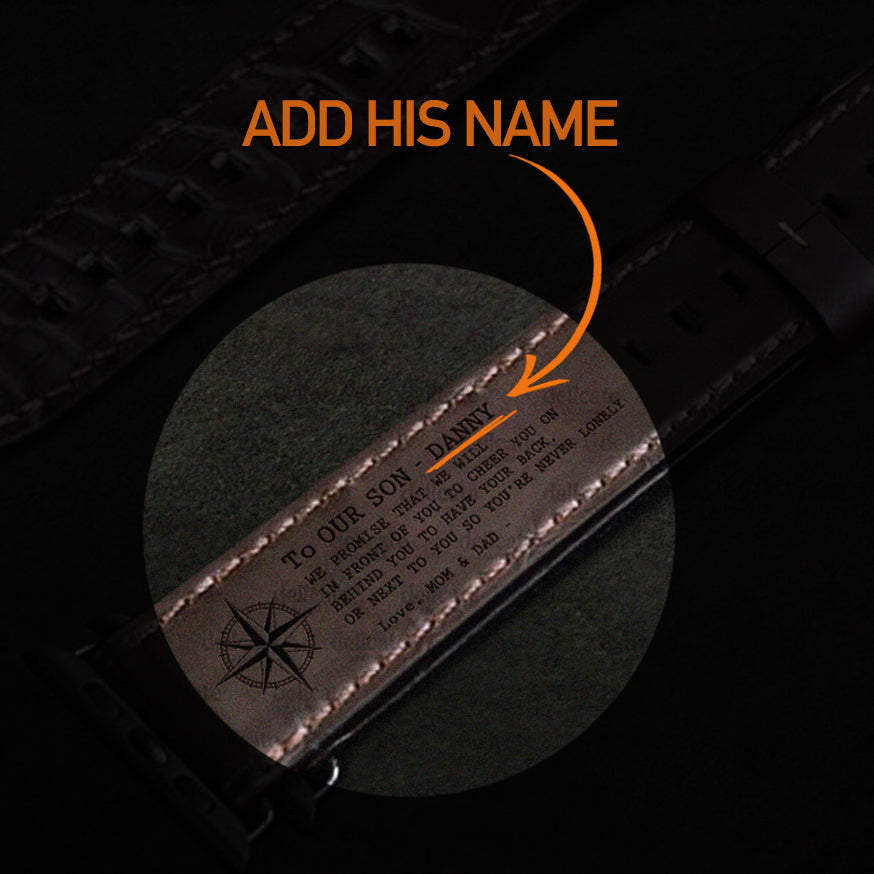 Custom Name Compatible With Apple Strap Leather | Crocodile Leather | For Son - Delicate Leather