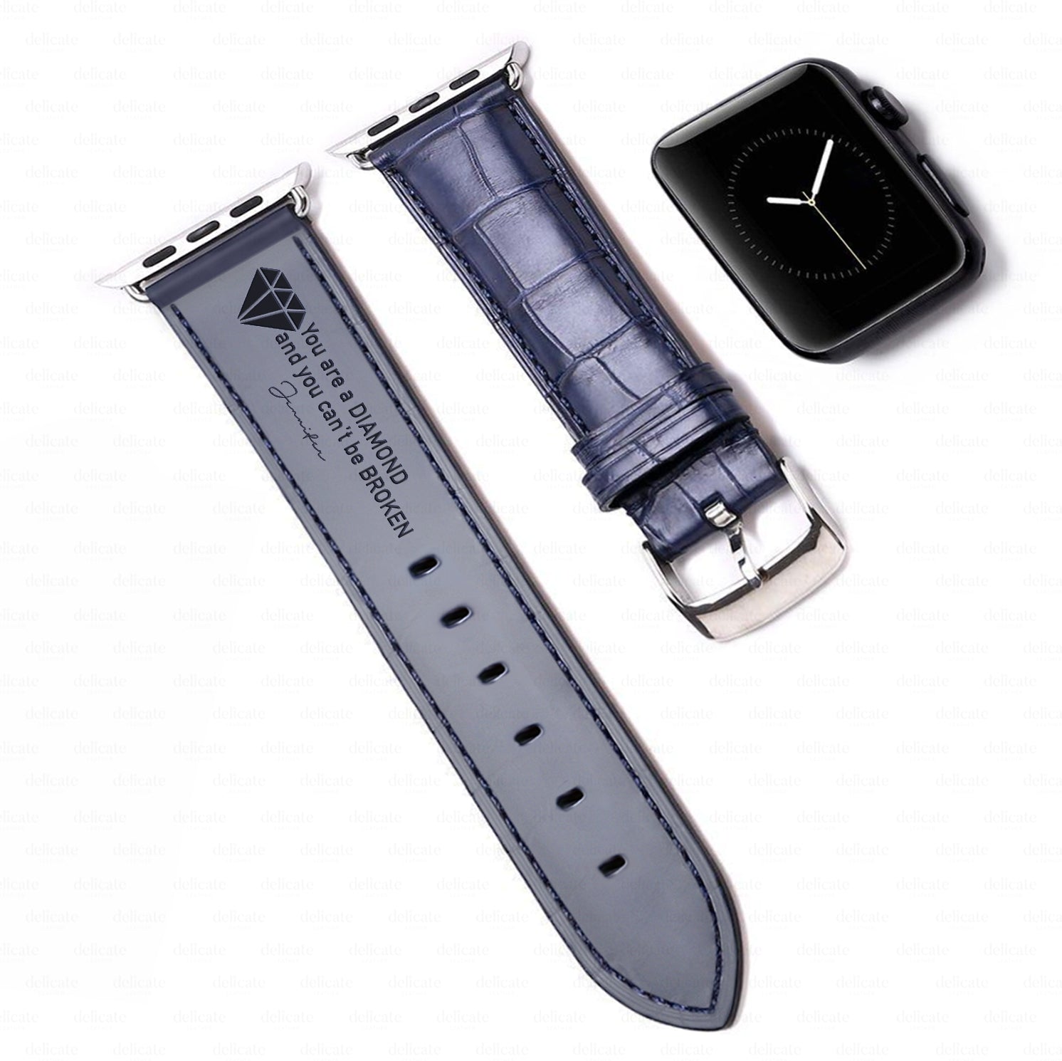 Custom Name Compatible With Apple Strap Leather | Crocodile Leather | For Husband - 3