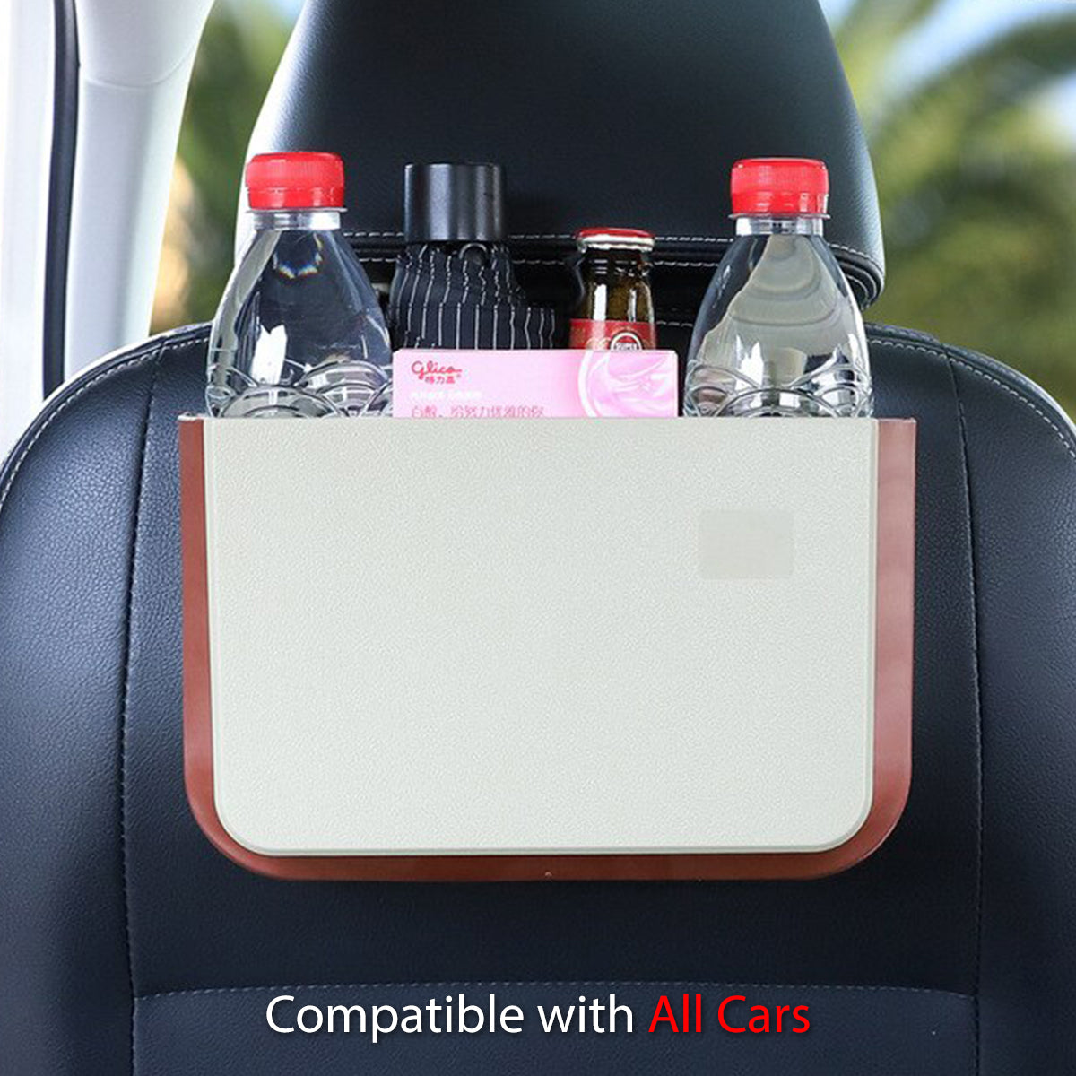 Hanging Waterproof Car Trash can-Foldable, Custom For Your Cars, Waterproof, and Equipped with Cup Holders and Trays. Multi-Purpose, Car Accessories JE11992 - Delicate Leather