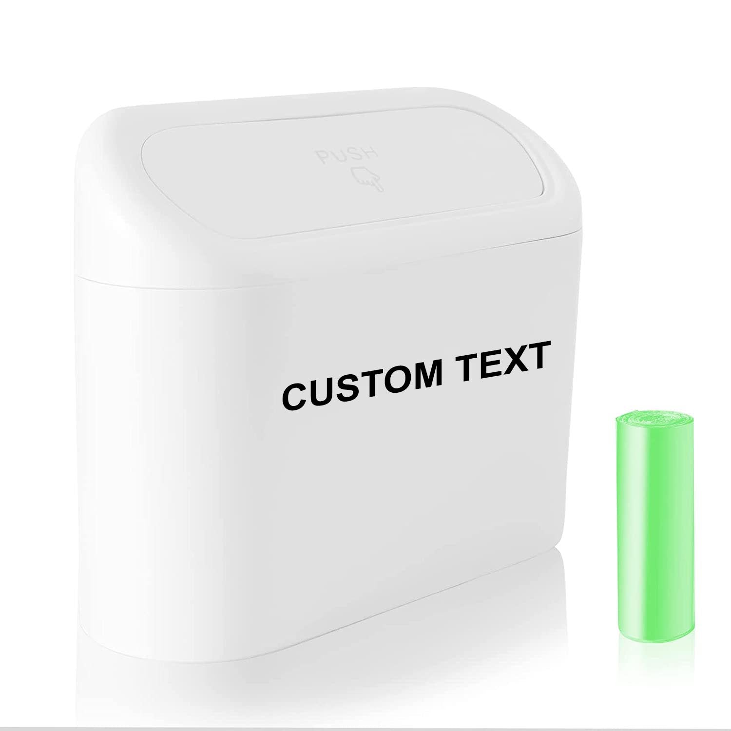 Custom Text and Logo Car Trash Can, Fit with all car, Mini Car Accessories with Lid and Trash Bag, Cute Car Organizer Bin, Small Garbage Can for Storage and Organization